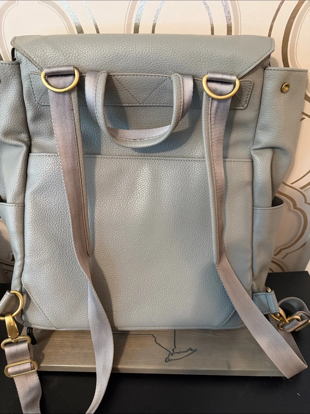 Freshly Picked Pebbled Leather Grey Backpack Diaper Bag